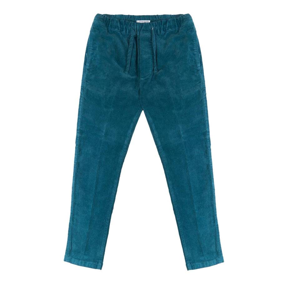 Paolo Pecora Pantaloni Chino Coulisse di Velluto Ottanio