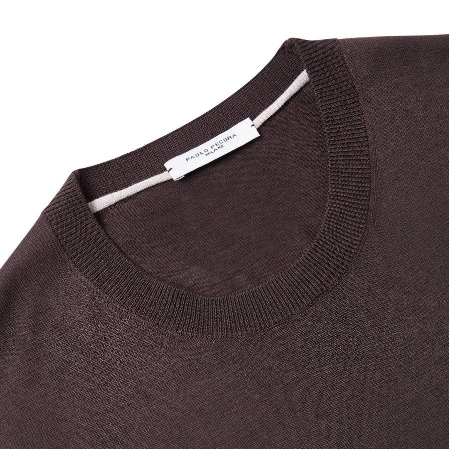 Paolo Pecora Maglia Girocollo in Seta Cotone Extrafine - Ebano Vendita Economica