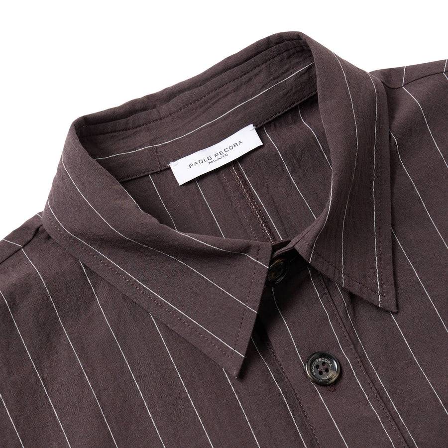 Paolo Pecora Overshirt Seersucker Gessato - Ebano Saldi Di Fabbrica