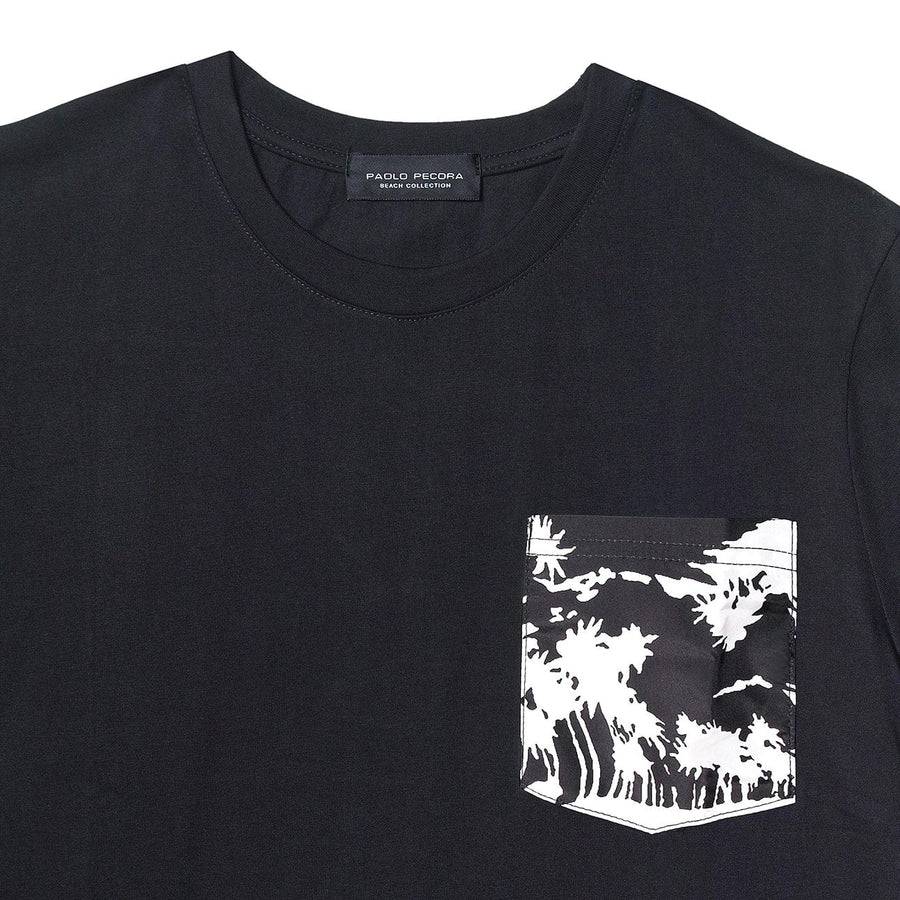 Paolo Pecora T-Shirt Girocollo Nera con Taschino Stampato 2025