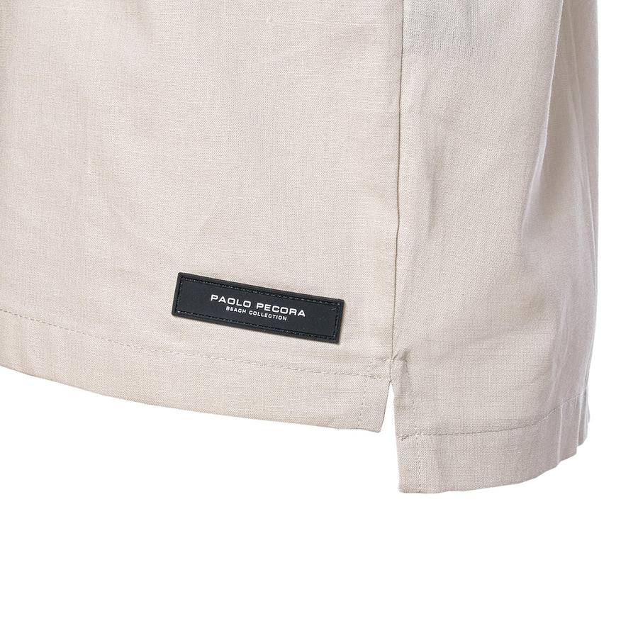 Paolo Pecora Camicia Regular in Lino Beige con Bottoni Qualità