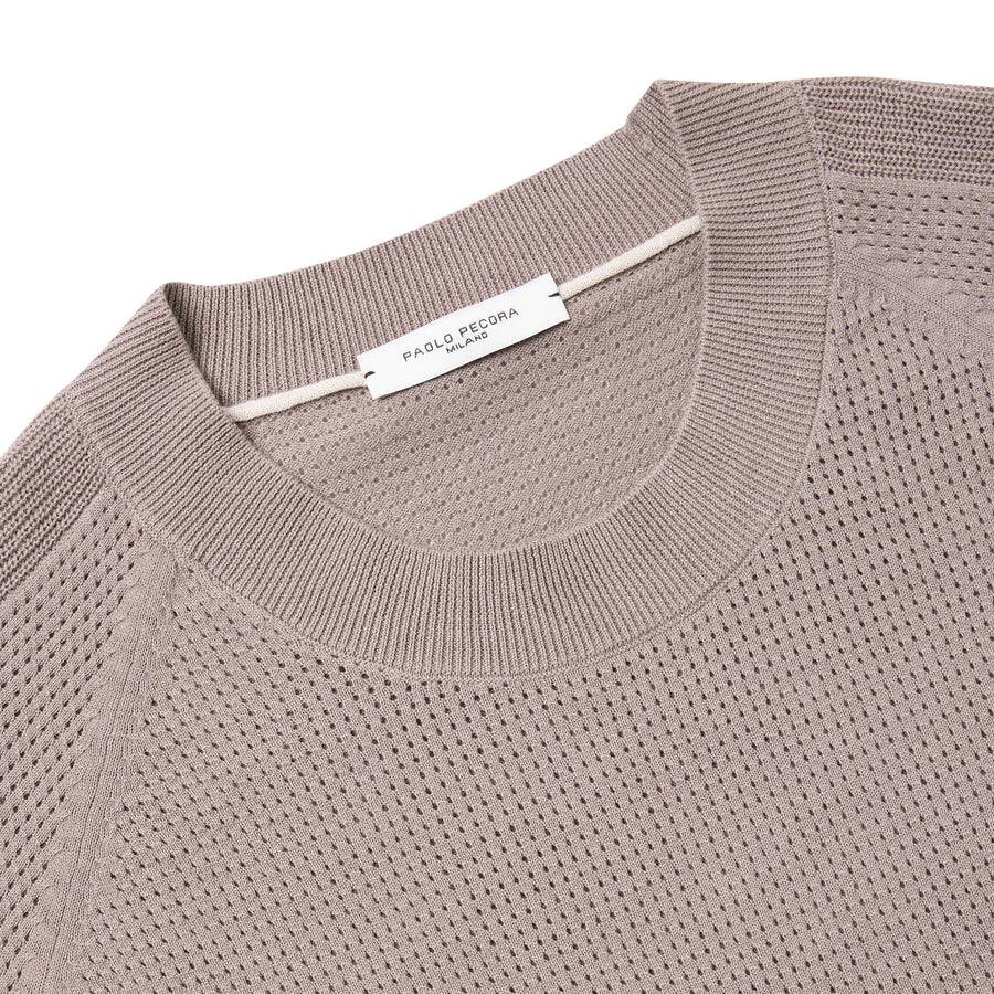 Paolo Pecora Maglia in Cotone Crepe Extrafine - Tortora Lavorazione Traforo Pezzi Unici