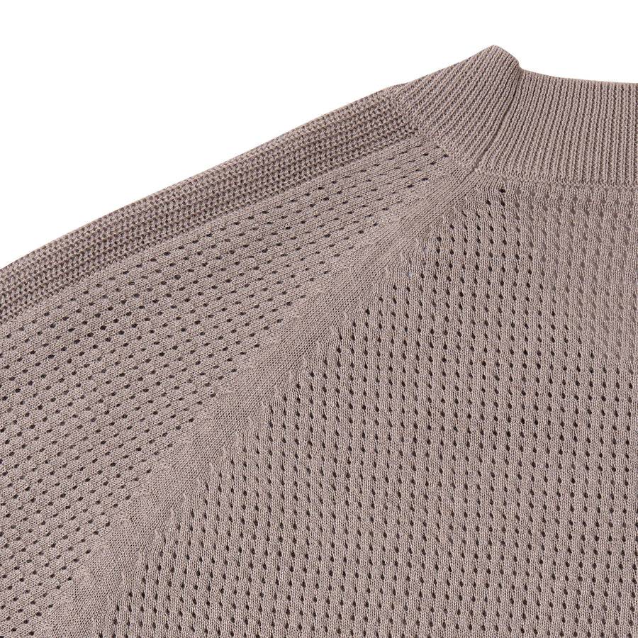 Paolo Pecora Maglia in Cotone Crepe Extrafine - Tortora Lavorazione Traforo Pezzi Unici