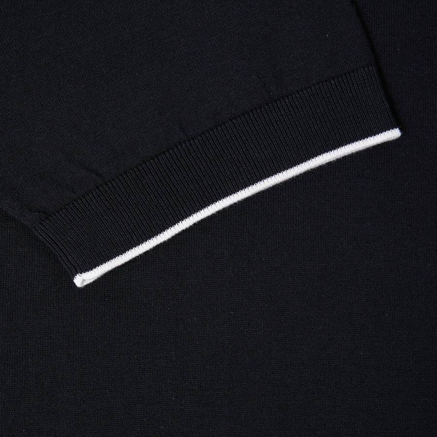 Paolo Pecora Maglia Girocollo in Cotone Extrafine - Nero con Dettagli Bianchi Smaltimento dello stoccaggio