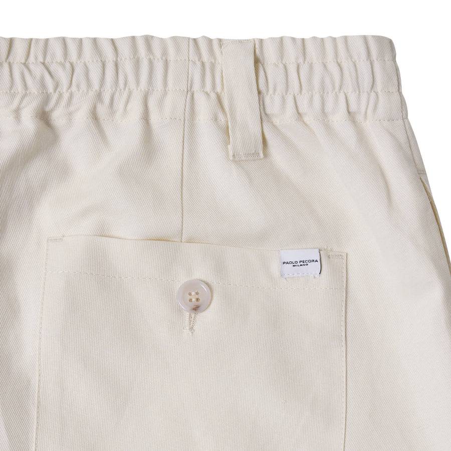 Paolo Pecora Pantaloni in Tela di Cotone Lino - Bianco Ecru Vendita Calda