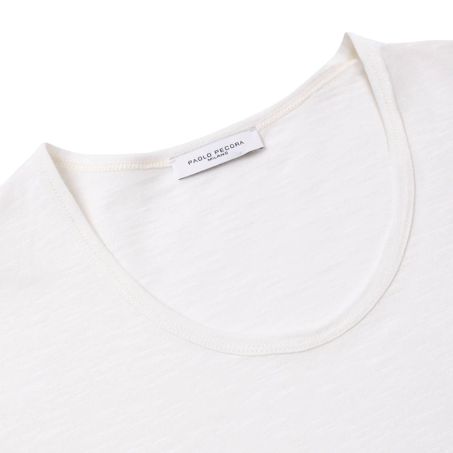 Paolo Pecora T-shirt Jersey Cotone Lino - Bianca Vendita Economica