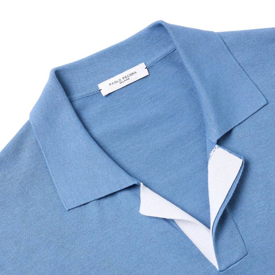 Paolo Pecora Polo in Seta Cotone Extrafine - Azzurro Polvere Saldi Di Fabbrica