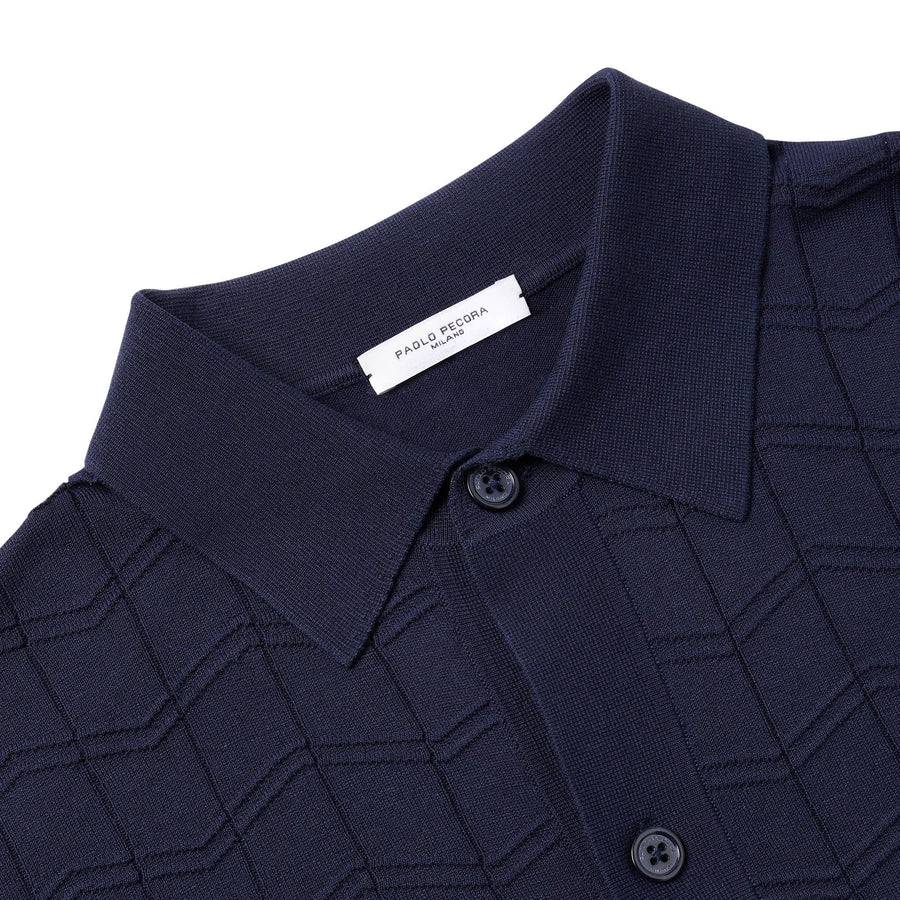 Paolo Pecora Polo Manica Corta in Seta Cotone Extrafine - Blu Navy Negozio