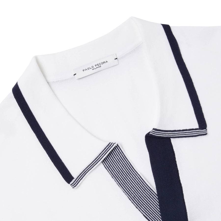 Paolo Pecora Maglia in Cotone Extrafine - Bianco Latte/Navy In Saldo
