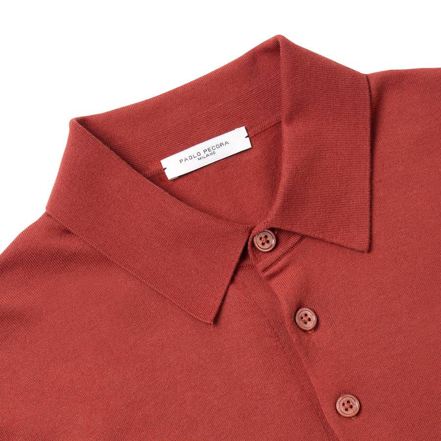 Paolo Pecora Polo Manica Corta in Puro Cotone Extrafine - Rosso Granata Moda