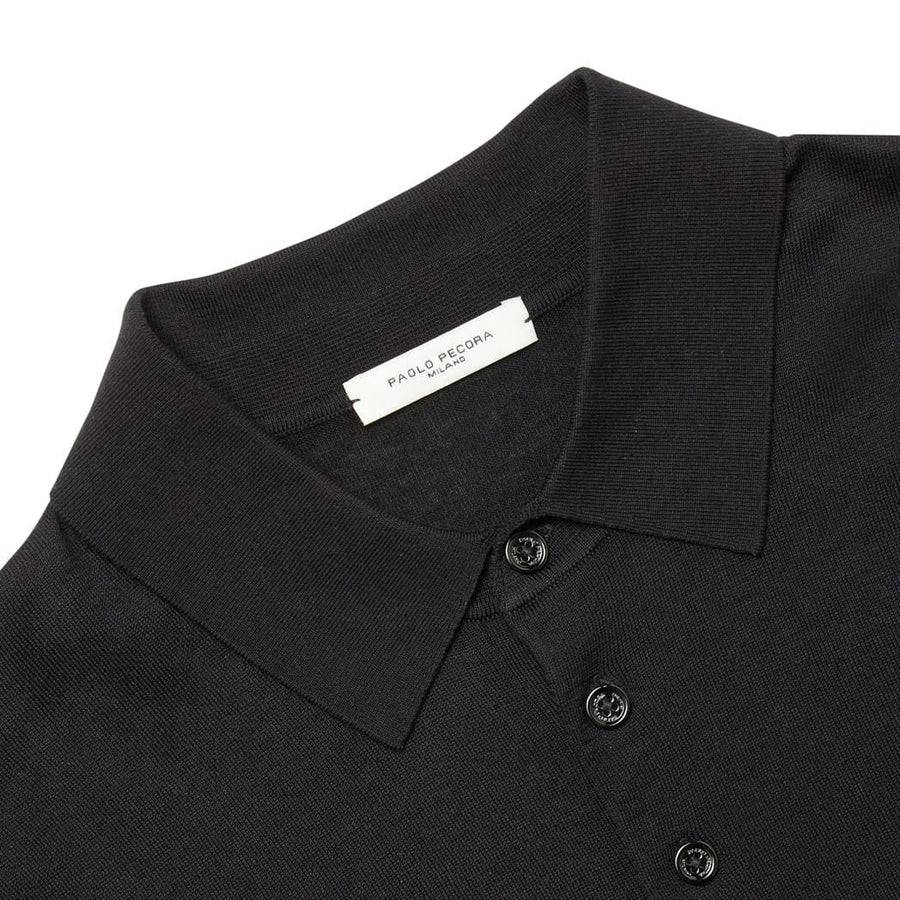 Paolo Pecora Polo in Maglia Nera di Seta Cotone Extrafine In Linea