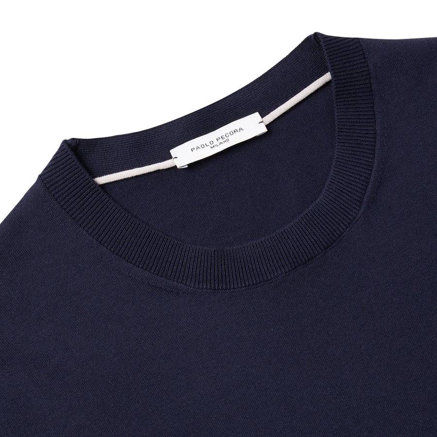 Paolo Pecora Maglia Girocollo in Puro Cotone Extrafine - Blu Navy Prezzo Ridotto