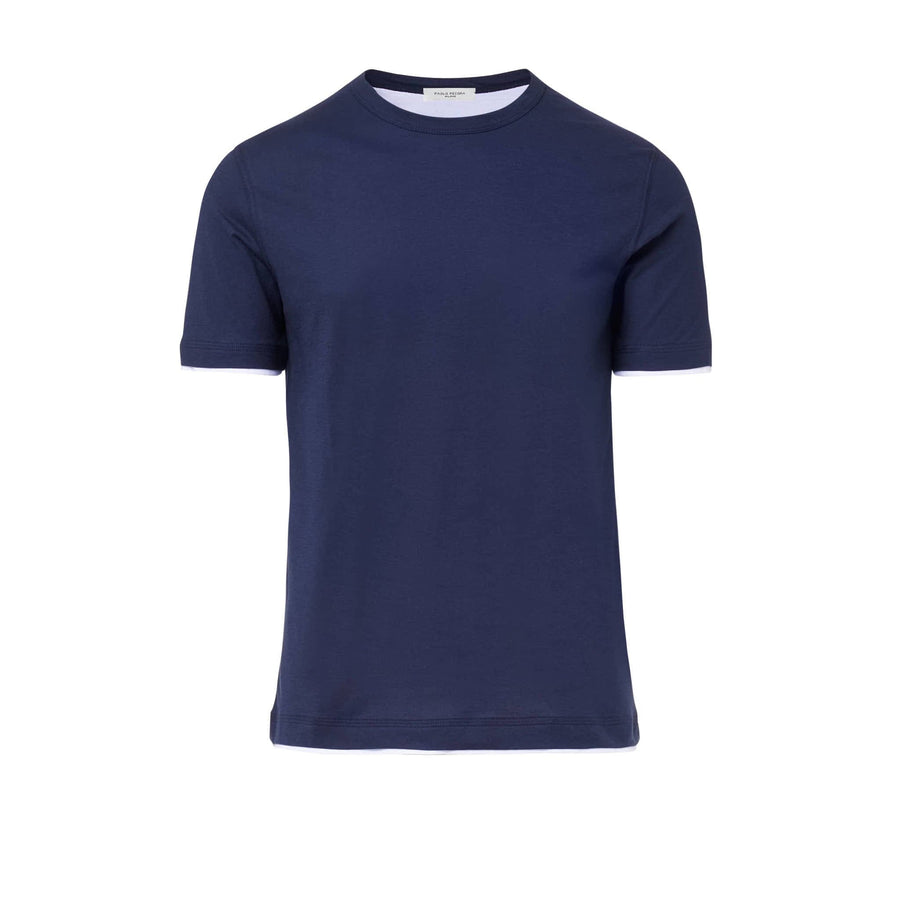 Paolo Pecora T-Shirt in Jersey e Contrasti - Blu Navy Sconto
