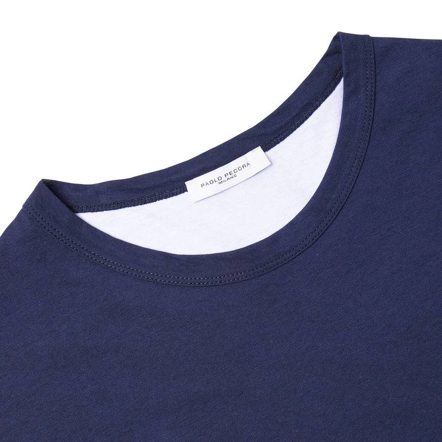 Paolo Pecora T-Shirt in Jersey e Contrasti - Blu Navy Sconto