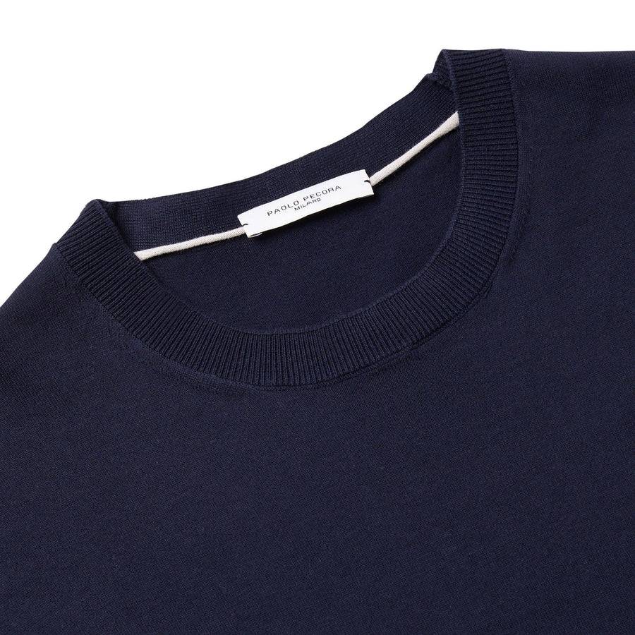 Paolo Pecora Maglia Manica Lunga in Puro Cotone Extrafine - Blu Outlet