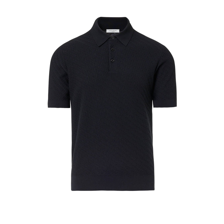 Paolo Pecora Polo Manica Corta in Puro Cotone Extrafine - Nero In Vendita