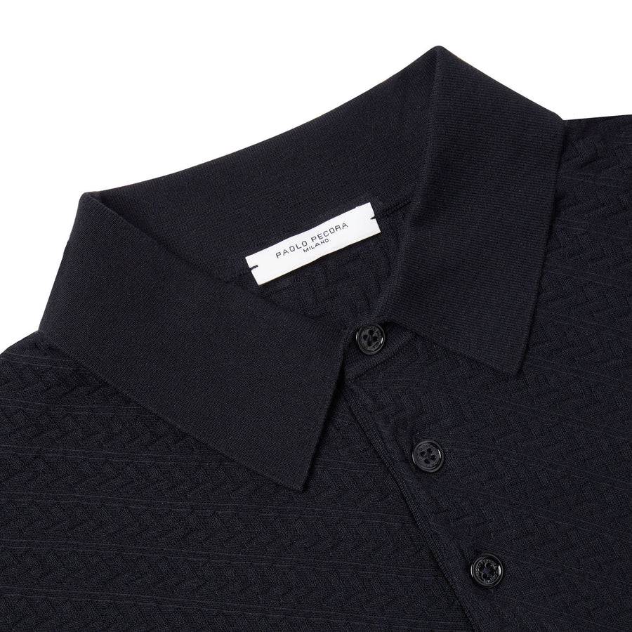 Paolo Pecora Polo Manica Corta in Puro Cotone Extrafine - Nero In Vendita