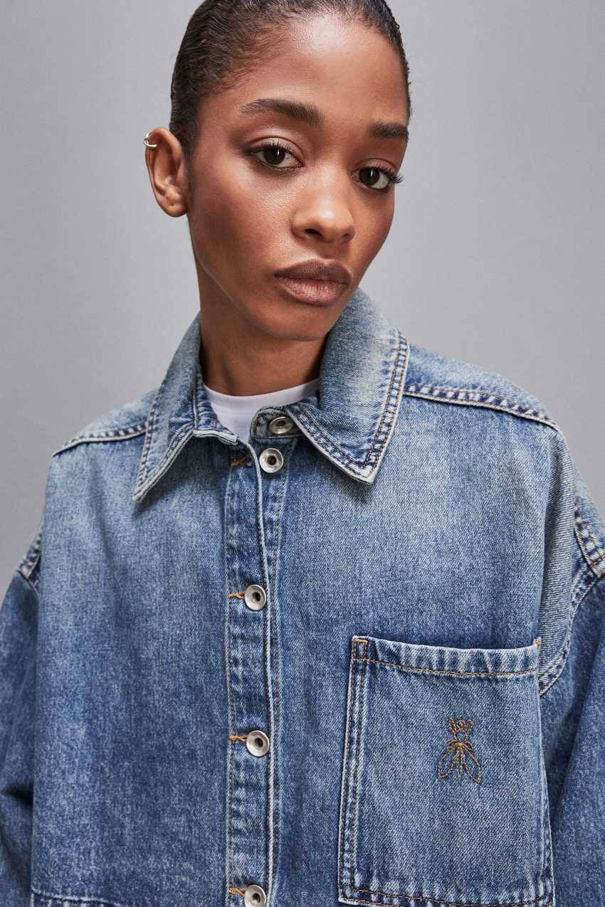 Patrizia Pepe Camicia maniche lunghe in jeans blu Economico
