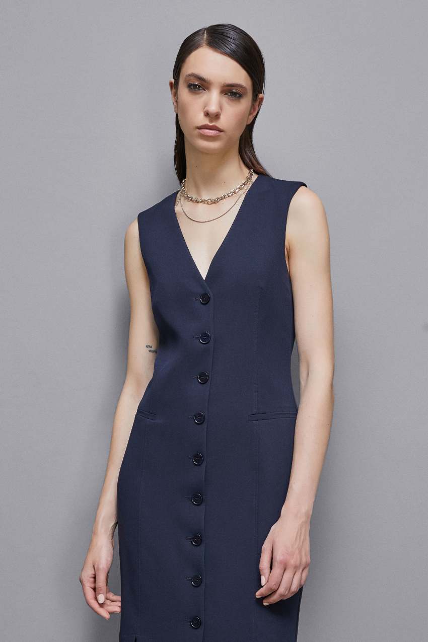 Patrizia Pepe Abito chemisier con spacchi in gabardina In Vendita