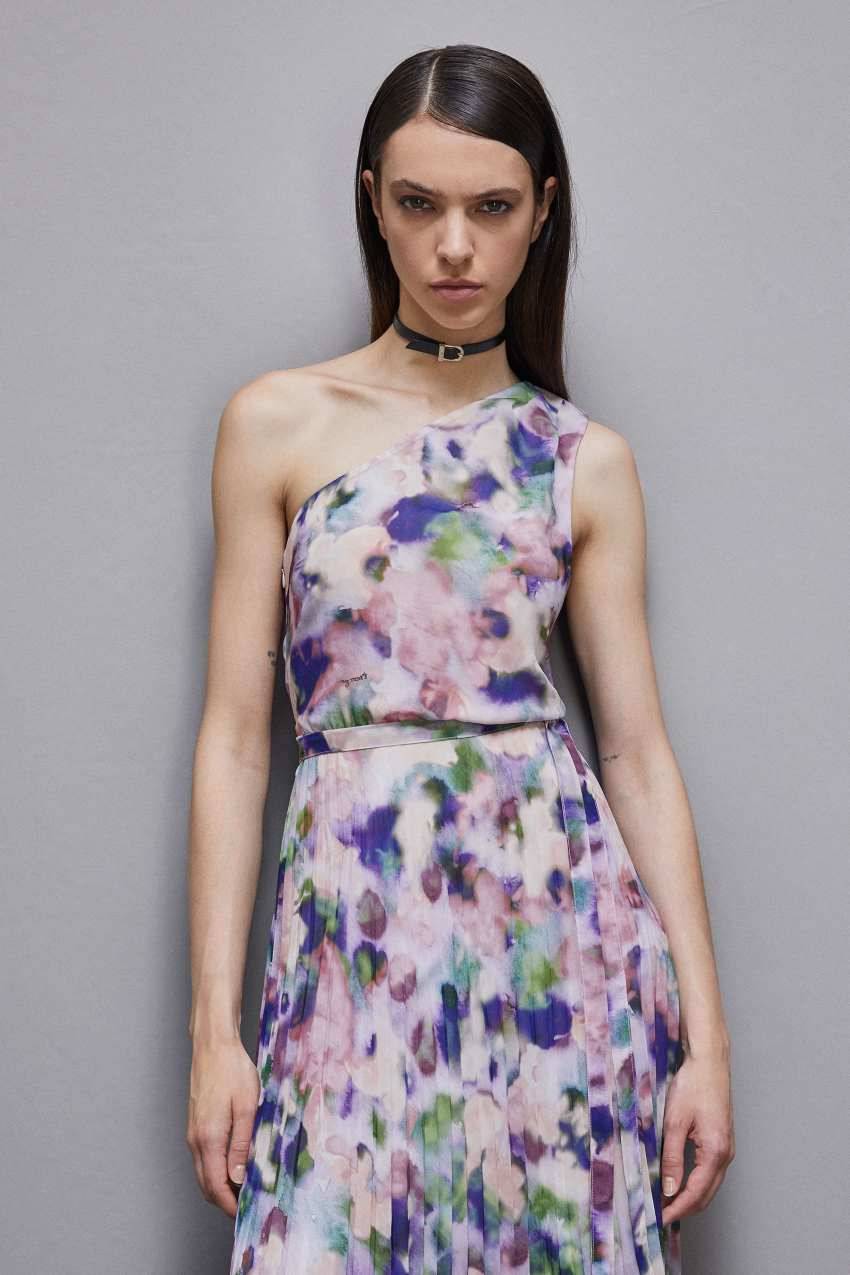 Patrizia Pepe Abito plissè monospalla in chiffon In Saldo