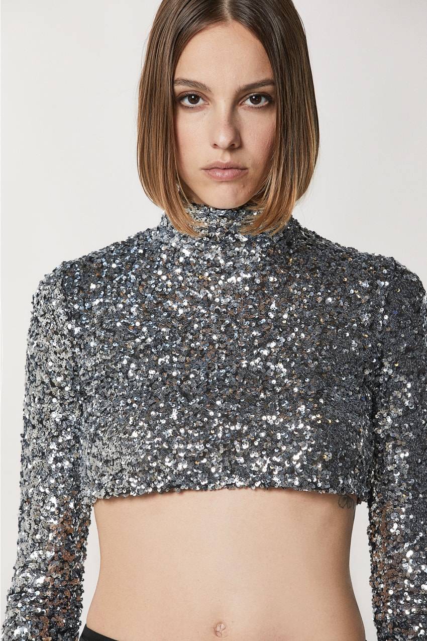 Patrizia Pepe Maglietta crop con paillettes In Linea