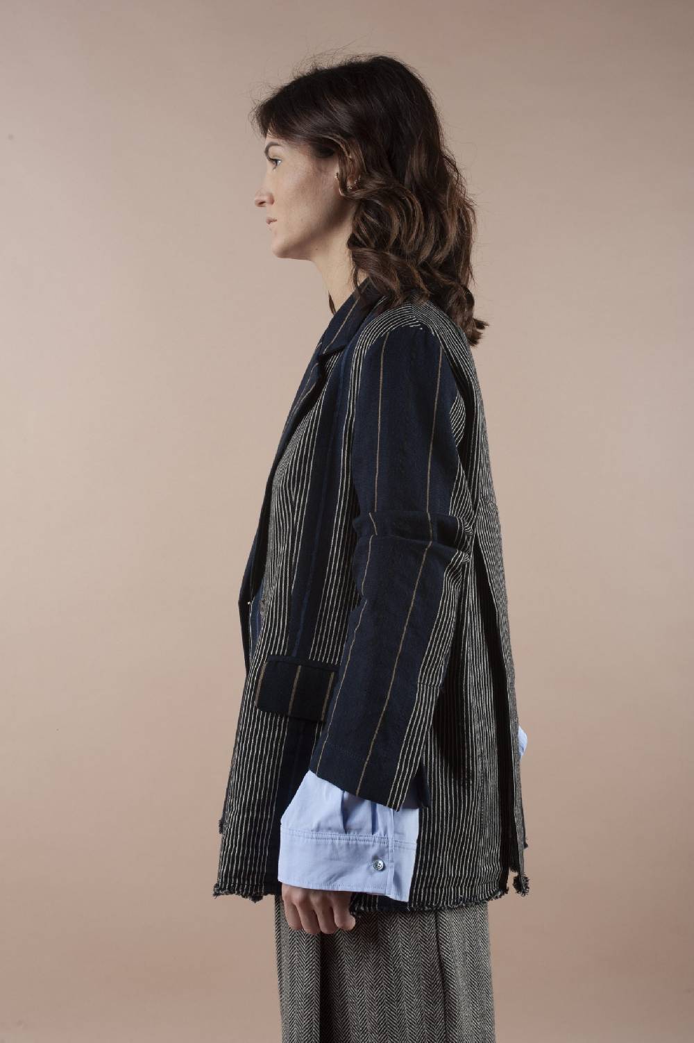 Pdr Phisique Du Role PHISIQUE DU ROLE JACKET IN WOOL/LINEN BARRE’ WITH IRREGULAR STRIPES Prezzo Ridotto