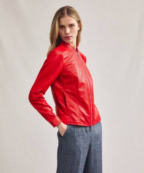 Peuterey Giacca biker lucida in pelle traforata Promozione
