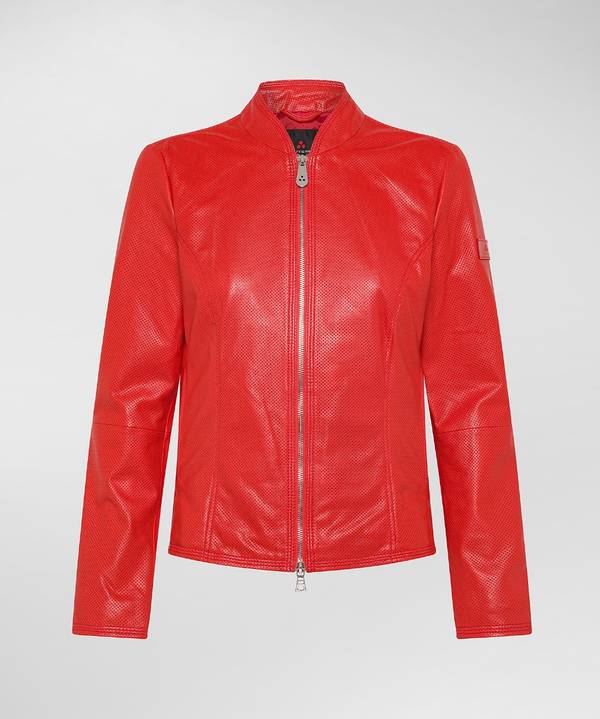 Peuterey Giacca biker lucida in pelle traforata Promozione