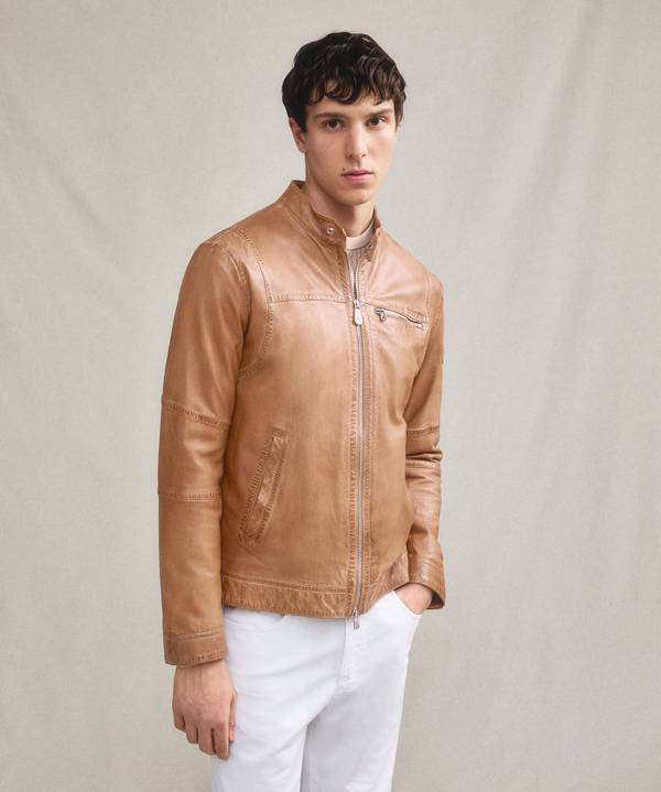Peuterey Giacca biker in morbida pelle Moda
