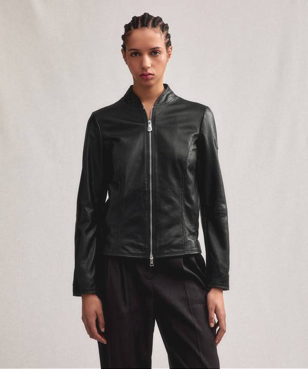 Peuterey Giacca biker lucida in pelle traforata Vendita Calda