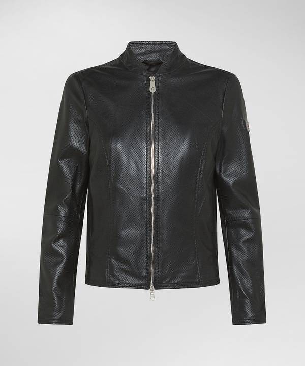 Peuterey Giacca biker lucida in pelle traforata Vendita Calda