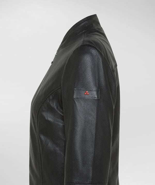 Peuterey Giacca biker lucida in pelle traforata Vendita Calda