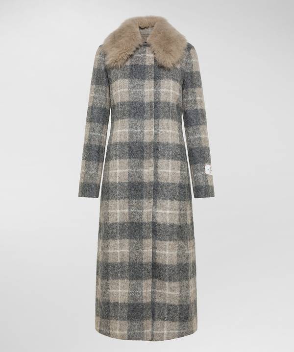 Peuterey Cappotto Checked, Lungo E Avvitato Con Pelliccia Offerte