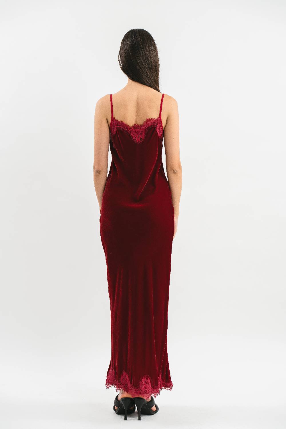 Pink Memories Slip dress in velluto con pizzo Sconto
