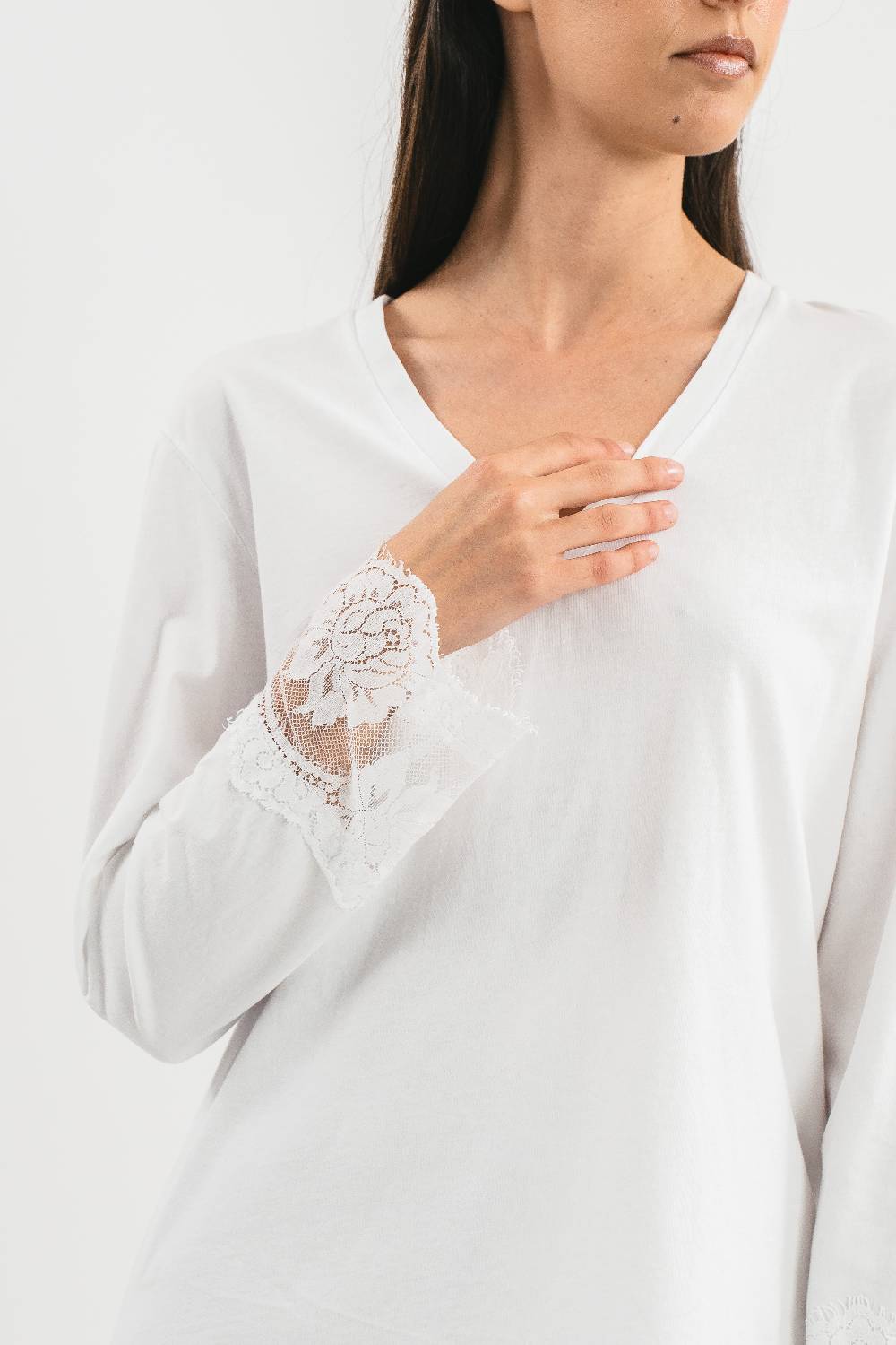 Pink Memories T-shirt scollo a V con pizzo Vendita Calda