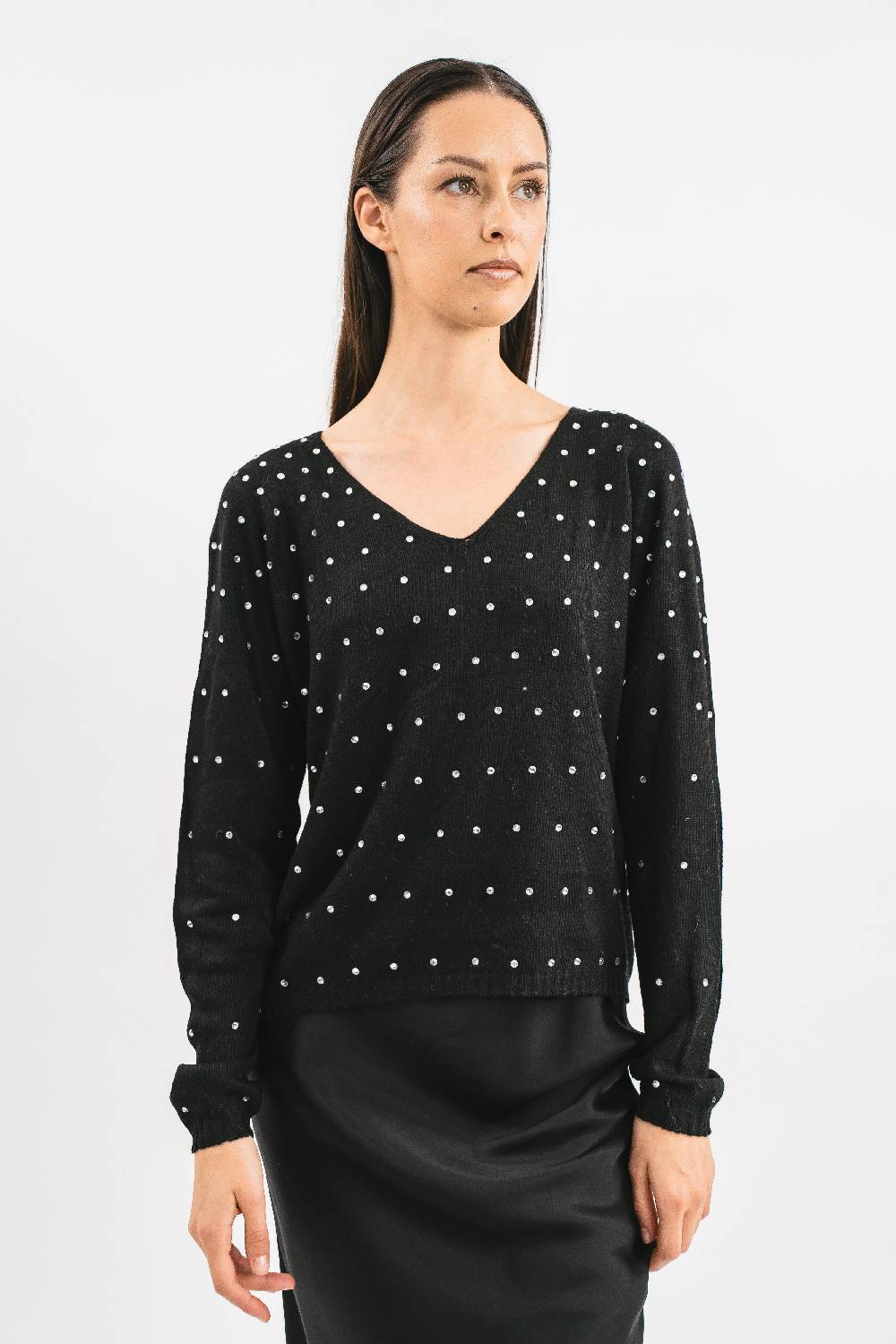 Pink Memories Maglia scollo a V con-strass Nuova