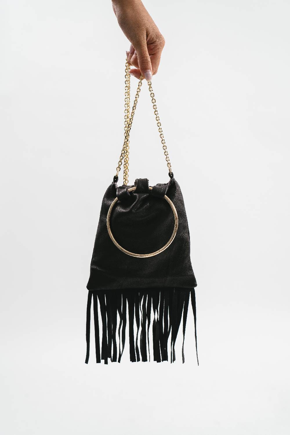 Pink Memories Borsa in pelle con frange