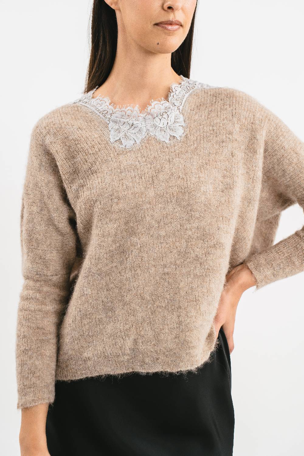 Pink Memories Maglia con scollo a V e pizzo Promozione