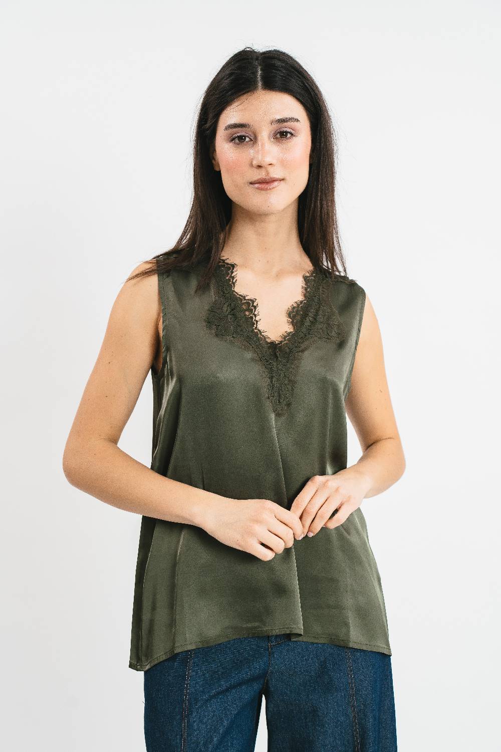 Pink Memories Top spalla larga con dettagli in pizzo Negozi Online