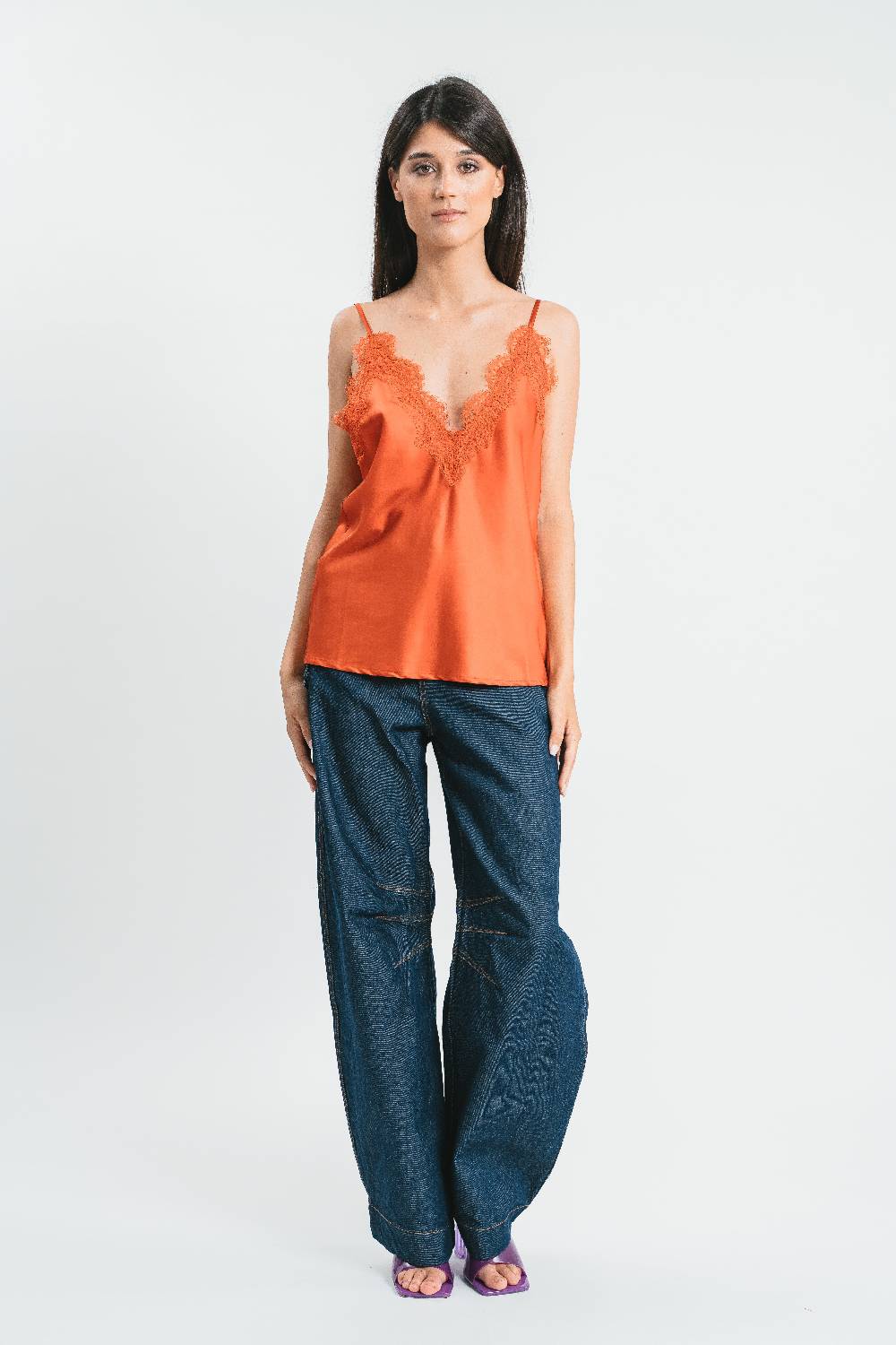 Pink Memories Top scollo a V con dettagli in pizzo Shopping Online