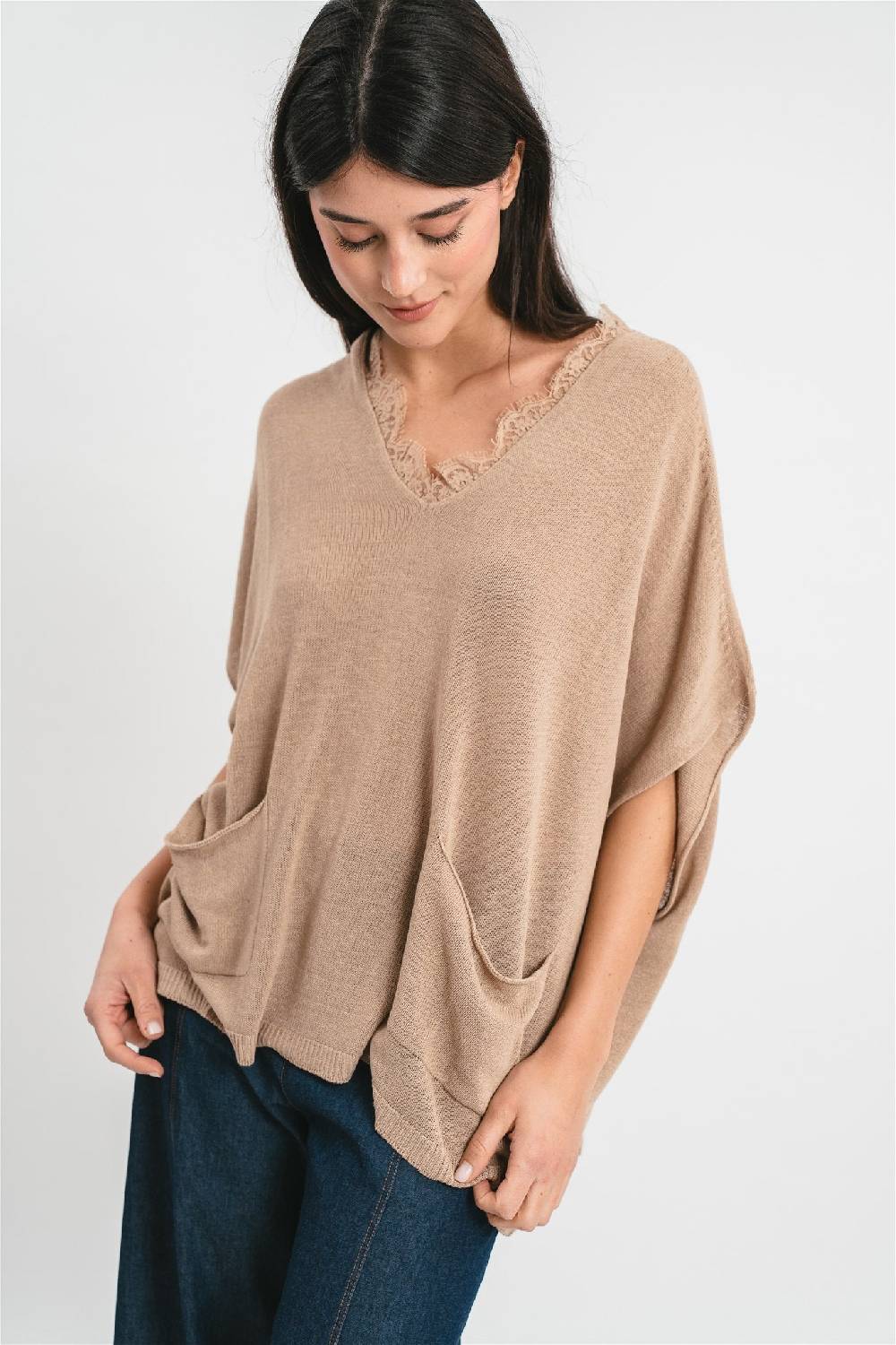 Pink Memories Maglia kimono con tasche e dettagli in pizzo Prezzo Ridotto
