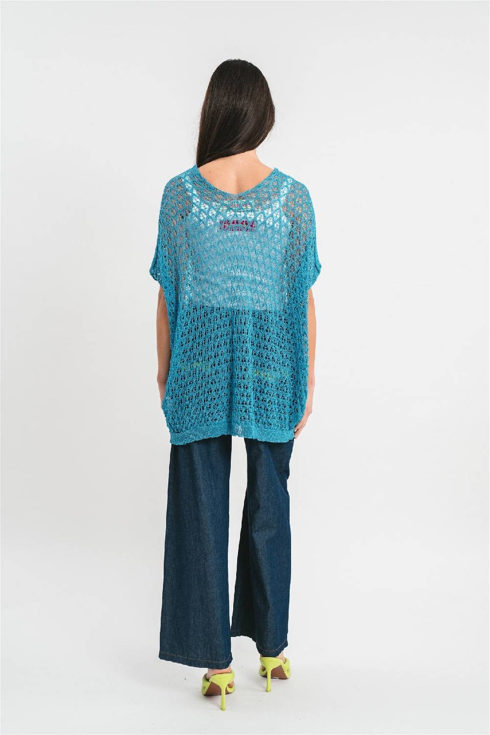 Pink Memories Maglia kimono traforata con filo lurex Sottocosto