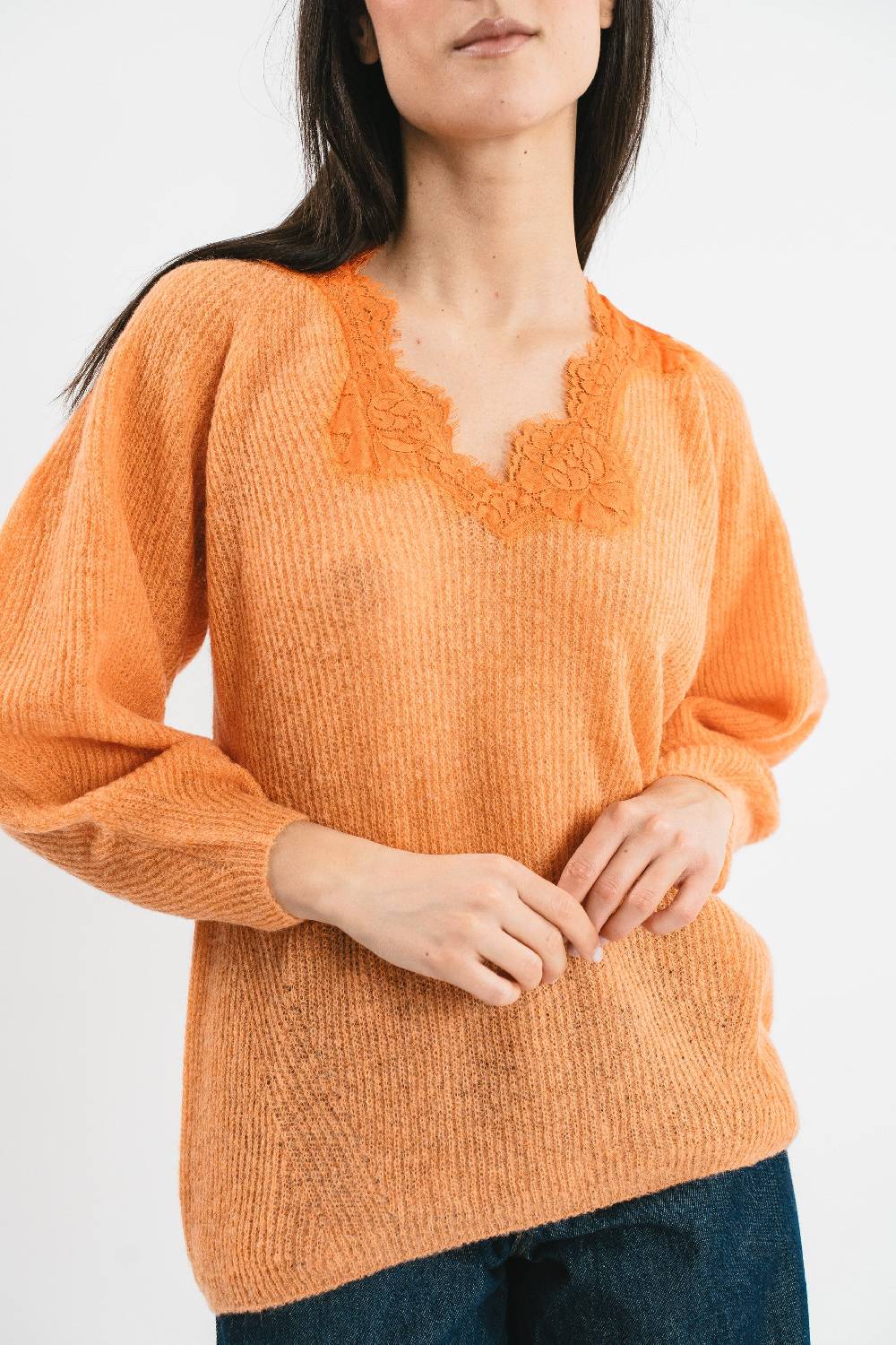 Pink Memories Maglia scollo a V con pizzo Vendite Flash