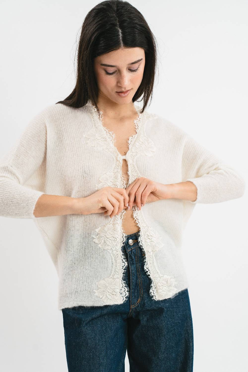 Pink Memories Cardigan kimono con pizzo Negozio