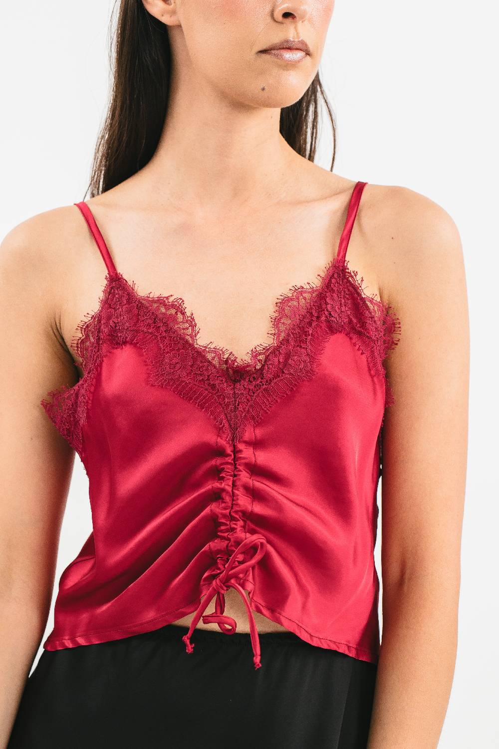 Pink Memories Top con coulisse e pizzo Moda