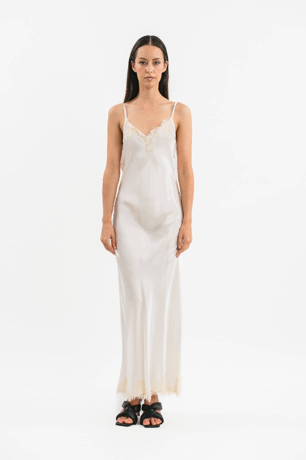 Pink Memories Slip dress lungo con dettagli in pizzo In Linea