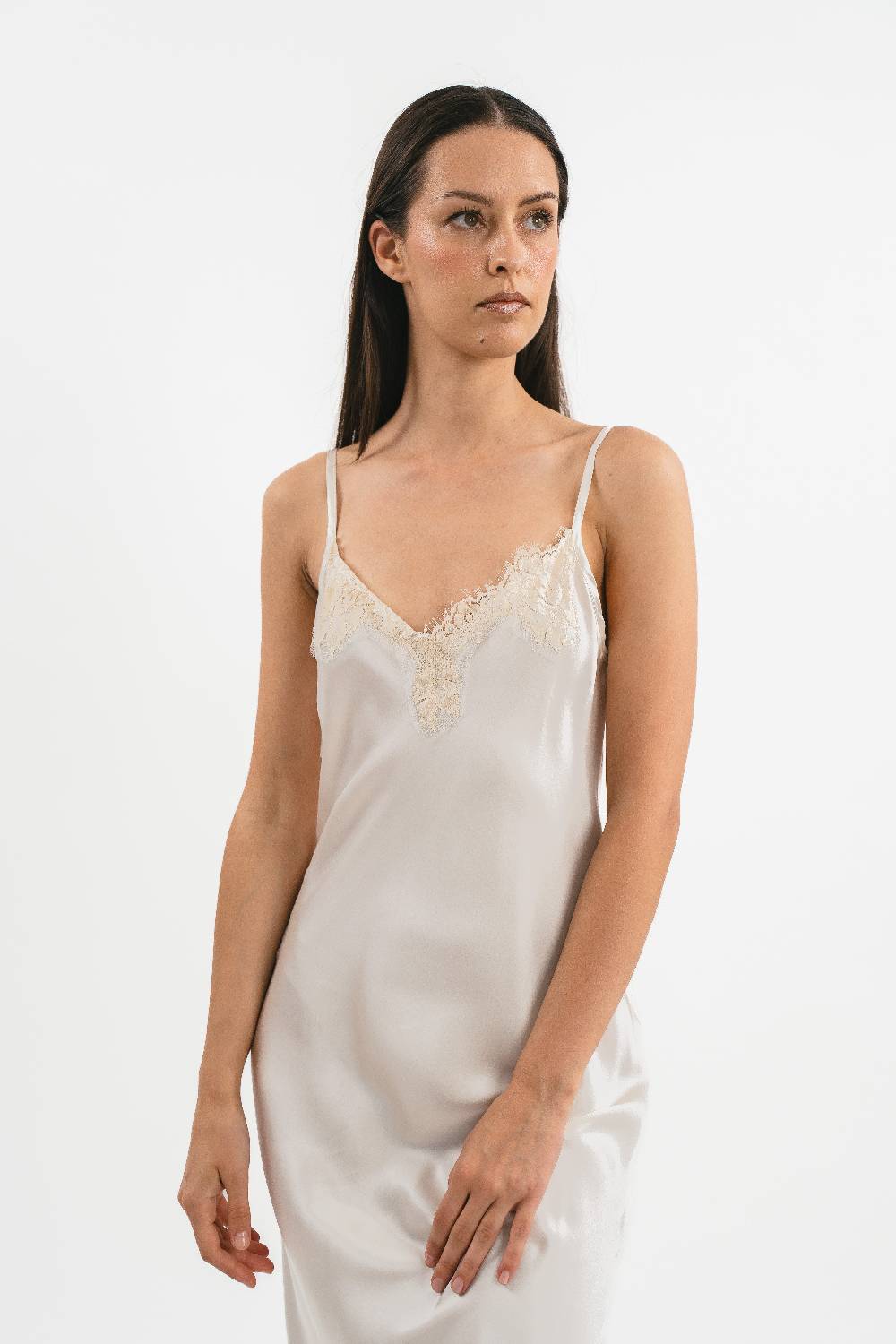 Pink Memories Slip dress lungo con dettagli in pizzo In Linea
