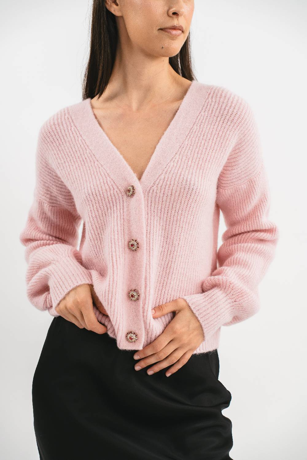 Pink Memories Cardigan crop con bottoni gioiello Soddisfazione Garantita