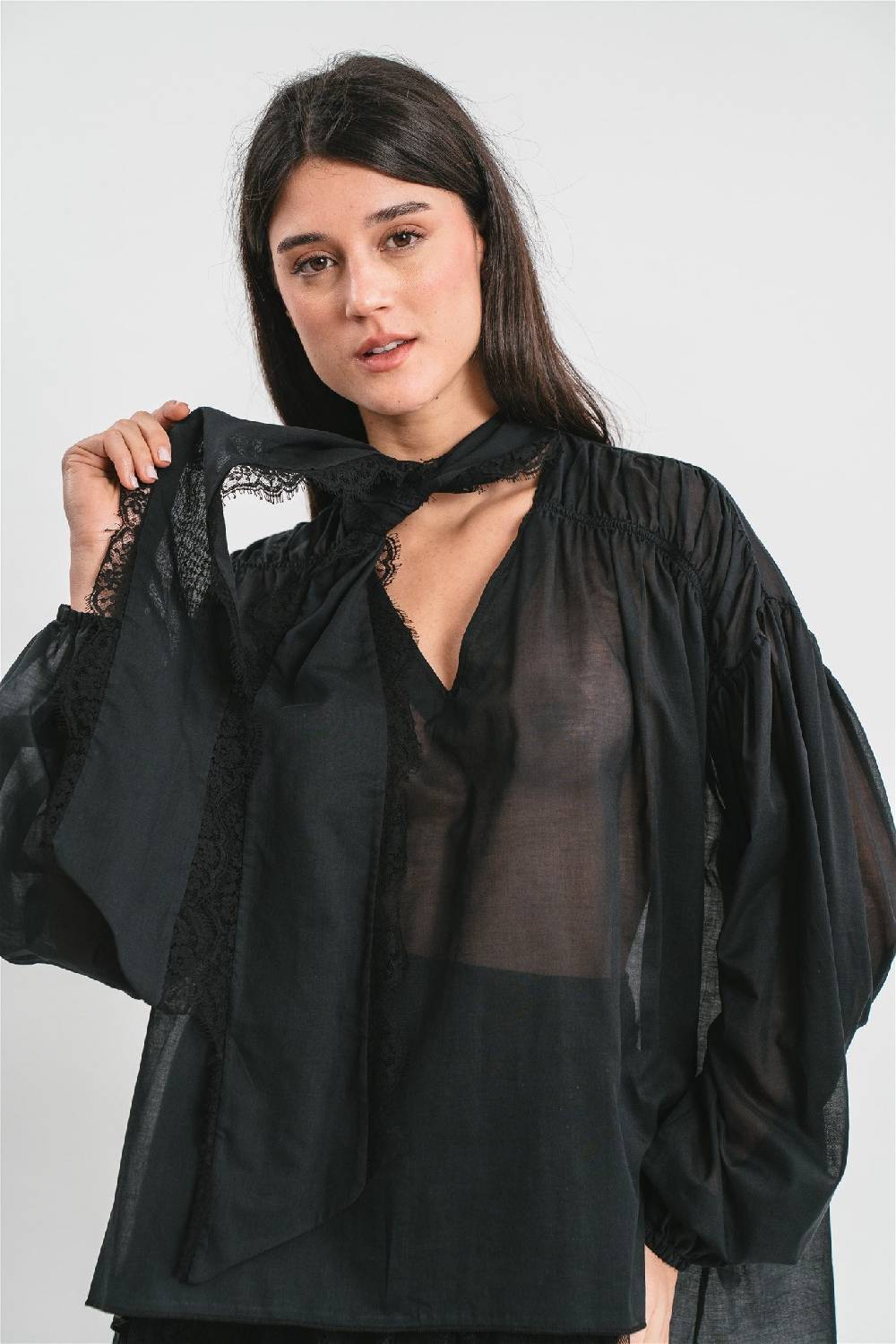 Pink Memories Camicia con fiocco e dettagli in pizzo Negozi Online