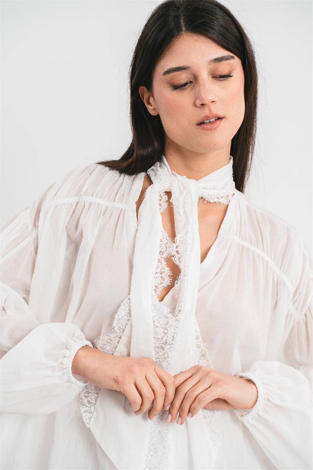 Pink Memories Camicia con fiocco e dettagli in pizzo Negozi Online